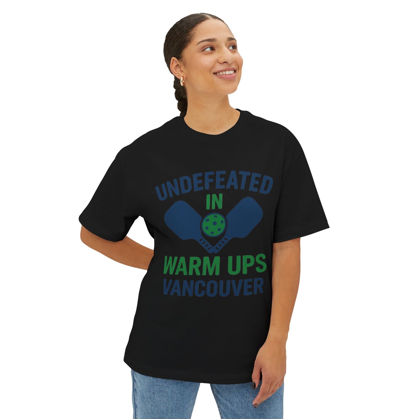 Copy of Copy of Undefeated in Warm Ups Tee - Unisex Oversized Boxy T-Shirt, Pickleball Apparel, Sporty Gift, Summer Style, Casual Wear, Outdoor Activities