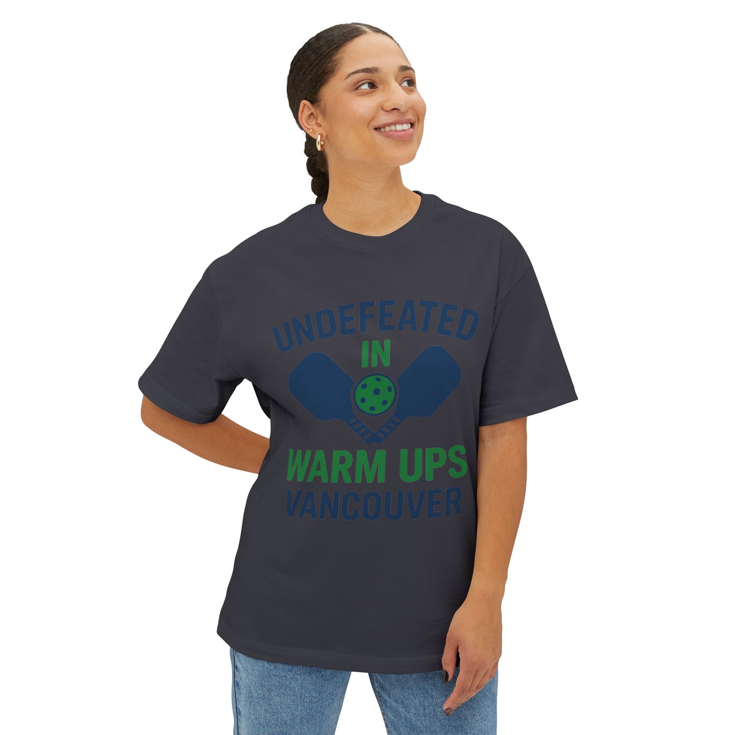 Copy of Copy of Undefeated in Warm Ups Tee - Unisex Oversized Boxy T-Shirt, Pickleball Apparel, Sporty Gift, Summer Style, Casual Wear, Outdoor Activities