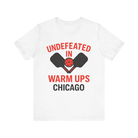 Undefeated Warm Ups Tee, Unisex Jersey Short Sleeve Tee, Fun Sports Shirt, Gift for Athletes, Chicago Sportswear, Casual Wear