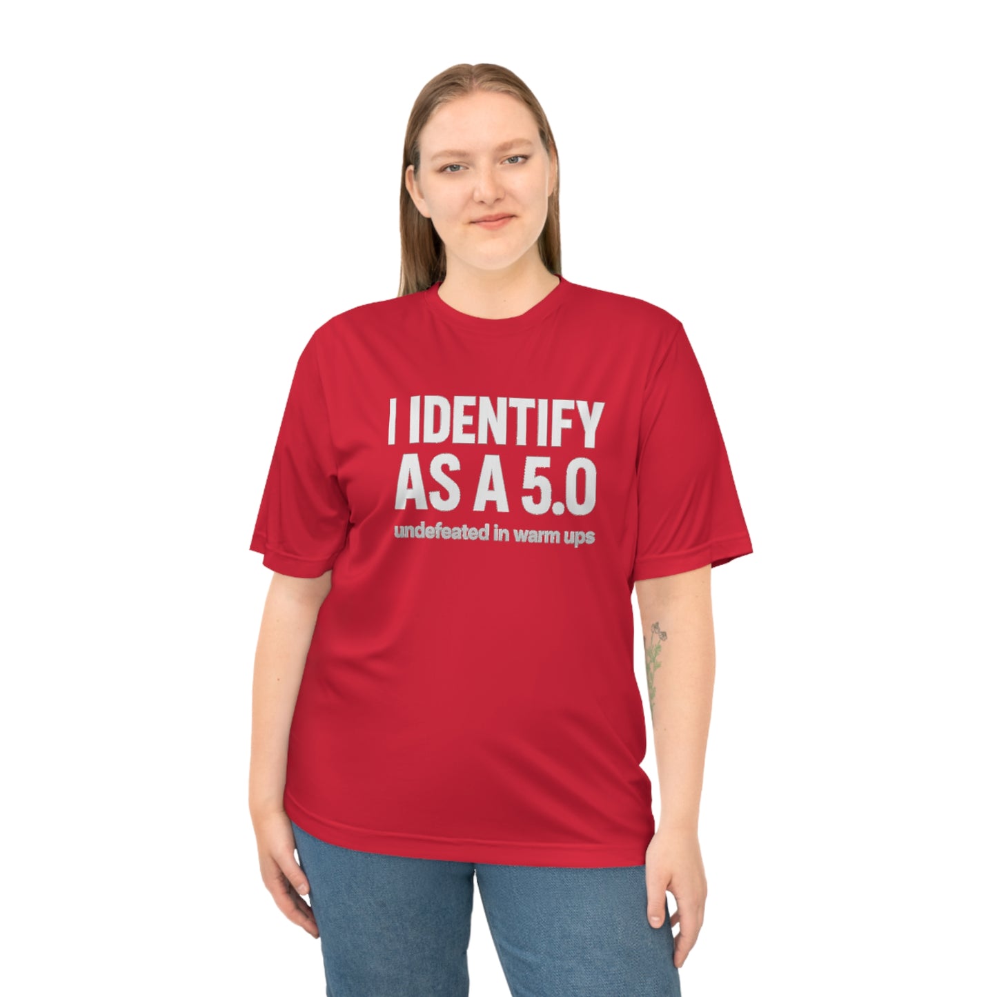 Performance T-Shirt: I Identify As A 5.0, Unisex Workout Tee, Gym Top, Activewear Gift, Sports Apparel