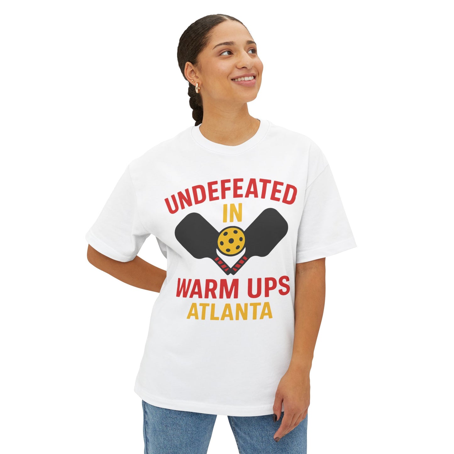Undefeated in Warm Ups Tee - Unisex Oversized Boxy T-Shirt, Pickleball Apparel, Sporty Gift, Summer Style, Casual Wear, Outdoor Activities