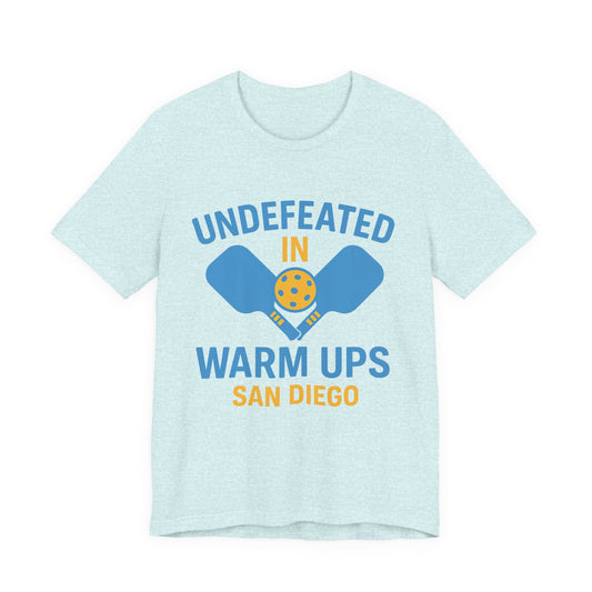Unisex Pickleball Tee - Undefeated in Warm Ups, Sporty T-Shirt for Athletes, Fun Gift for Pickleball Lovers, Casual Wear, Team Tee
