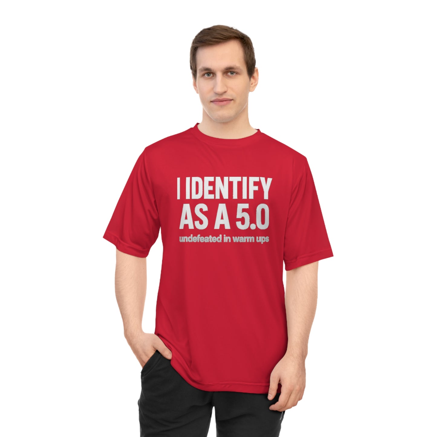 Performance T-Shirt: I Identify As A 5.0, Unisex Workout Tee, Gym Top, Activewear Gift, Sports Apparel