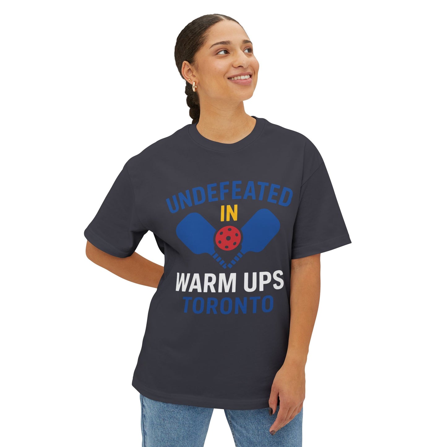 Copy of Copy of Copy of Undefeated in Warm Ups Tee - Unisex Oversized Boxy T-Shirt, Pickleball Apparel, Sporty Gift, Summer Style, Casual Wear, Outdoor Activities