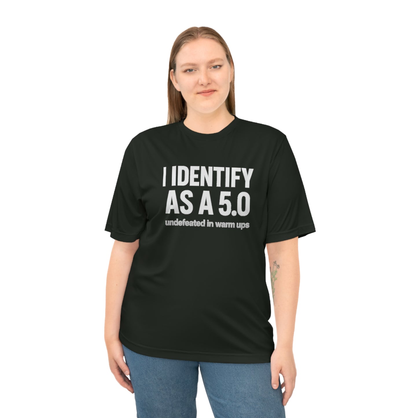 Performance T-Shirt: I Identify As A 5.0, Unisex Workout Tee, Gym Top, Activewear Gift, Sports Apparel