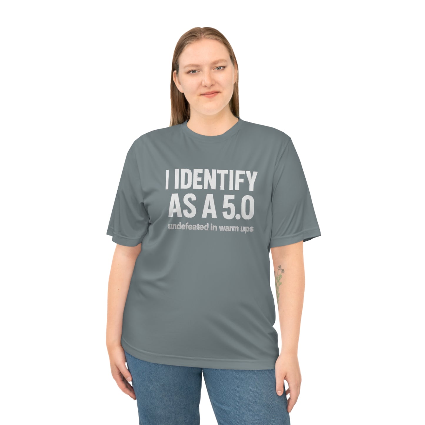 Performance T-Shirt: I Identify As A 5.0, Unisex Workout Tee, Gym Top, Activewear Gift, Sports Apparel