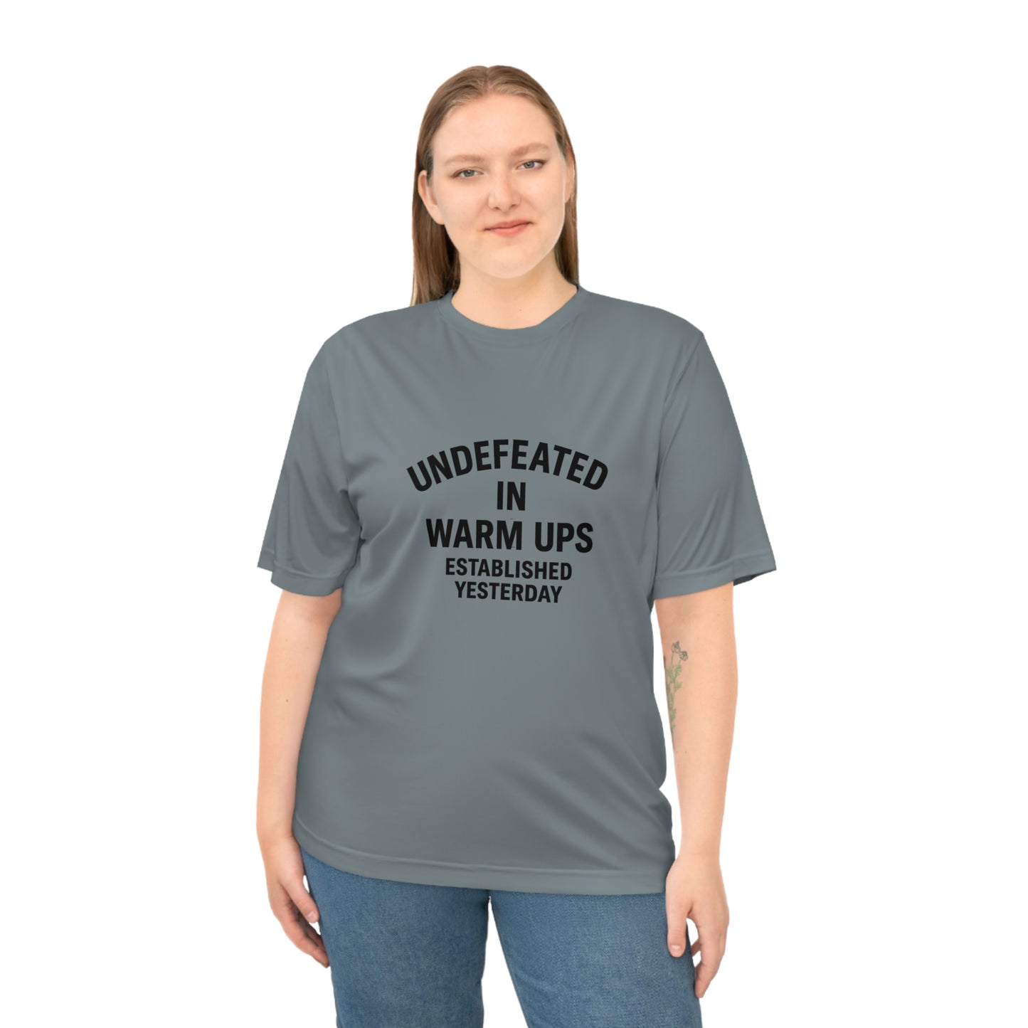 Performance Tee with Fun Quote, Gym Shirt, Undefeated T-shirt, Casual Workout Top, Gift for Fitness Enthusiasts