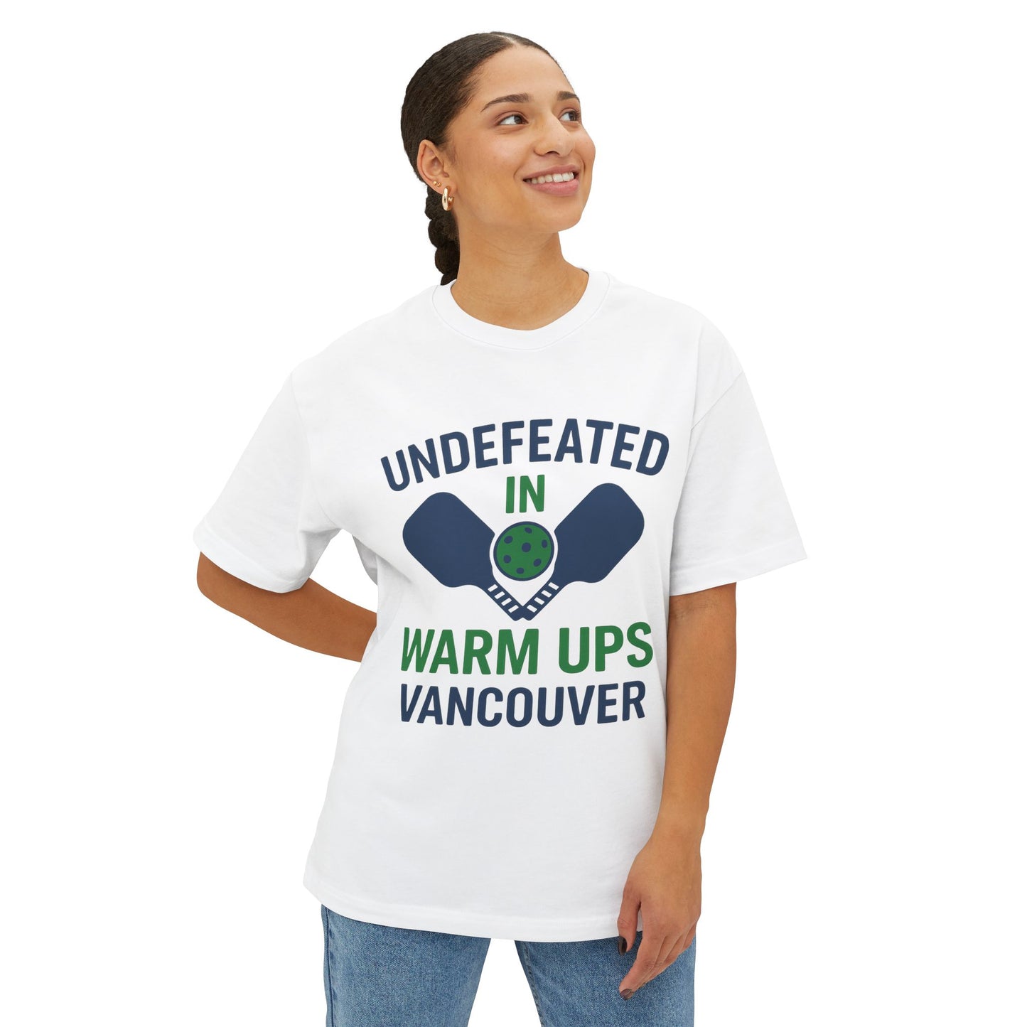 Copy of Copy of Undefeated in Warm Ups Tee - Unisex Oversized Boxy T-Shirt, Pickleball Apparel, Sporty Gift, Summer Style, Casual Wear, Outdoor Activities