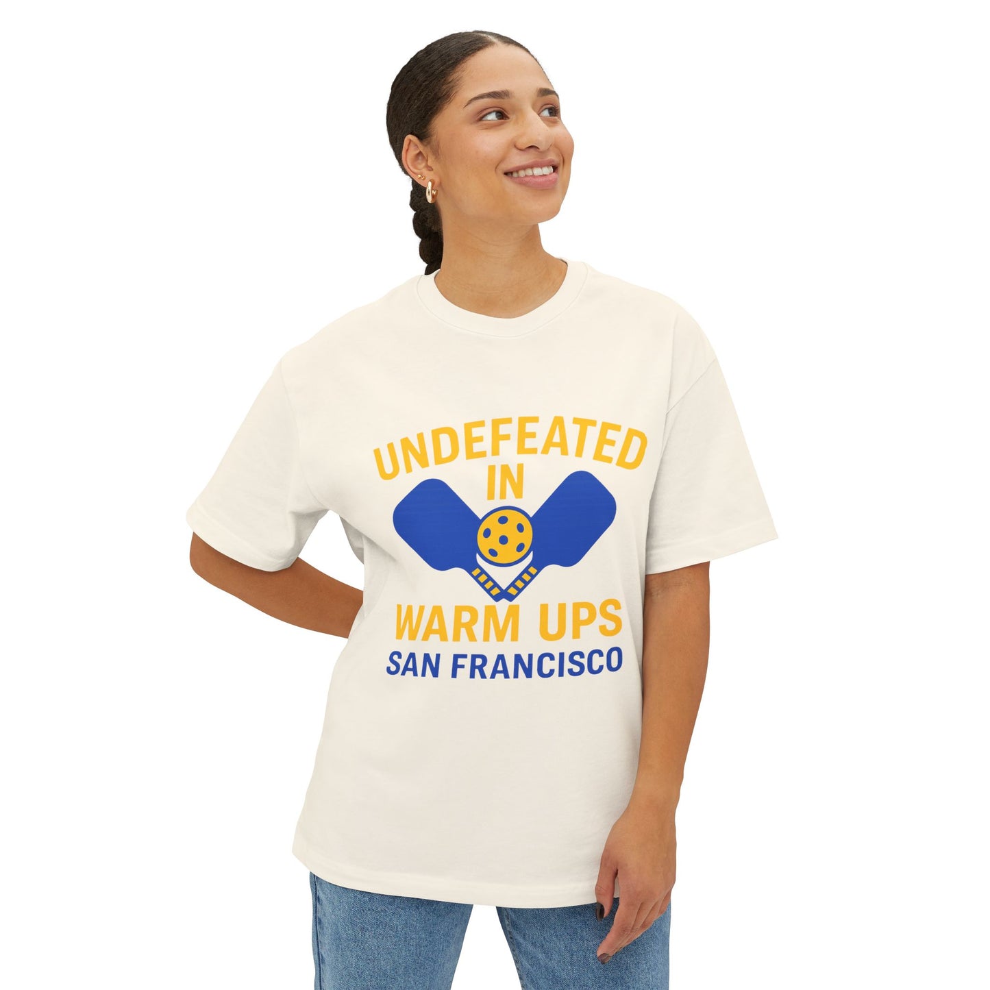 Copy of Copy of Undefeated in Warm Ups Tee - Unisex Oversized Boxy T-Shirt, Pickleball Apparel, Sporty Gift, Summer Style, Casual Wear, Outdoor Activities