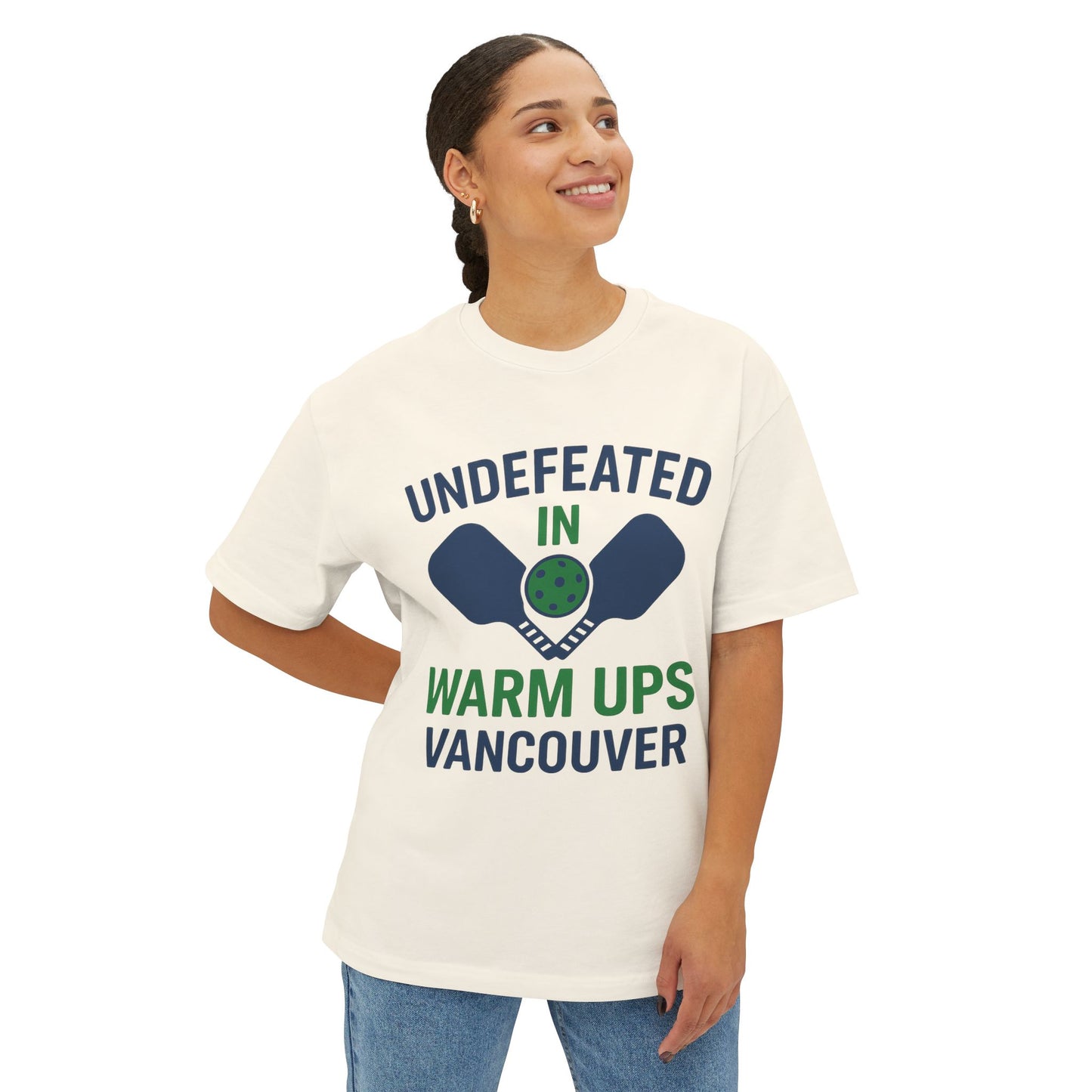 Copy of Copy of Undefeated in Warm Ups Tee - Unisex Oversized Boxy T-Shirt, Pickleball Apparel, Sporty Gift, Summer Style, Casual Wear, Outdoor Activities