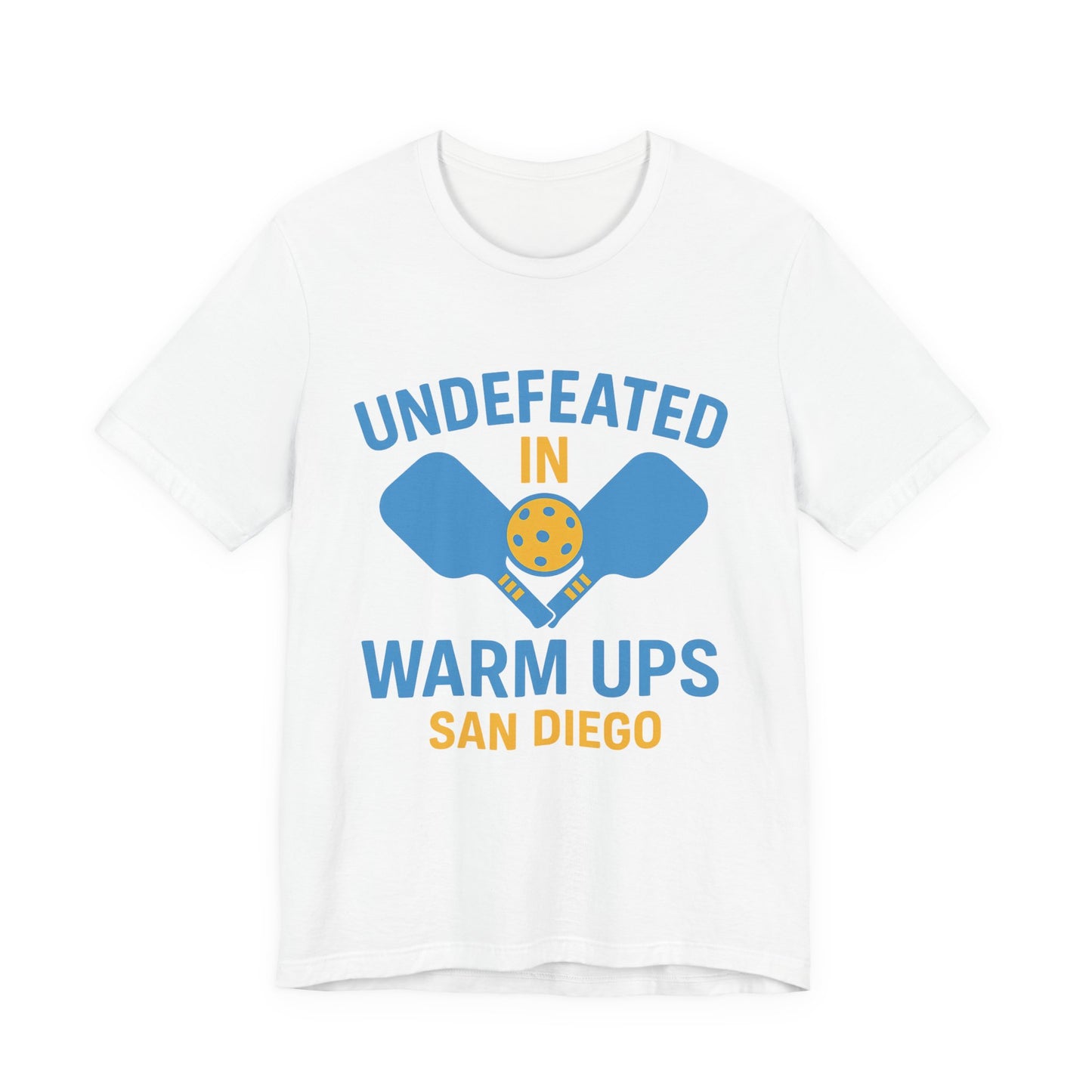 Unisex Pickleball Tee - Undefeated in Warm Ups, Sporty T-Shirt for Athletes, Fun Gift for Pickleball Lovers, Casual Wear, Team Tee
