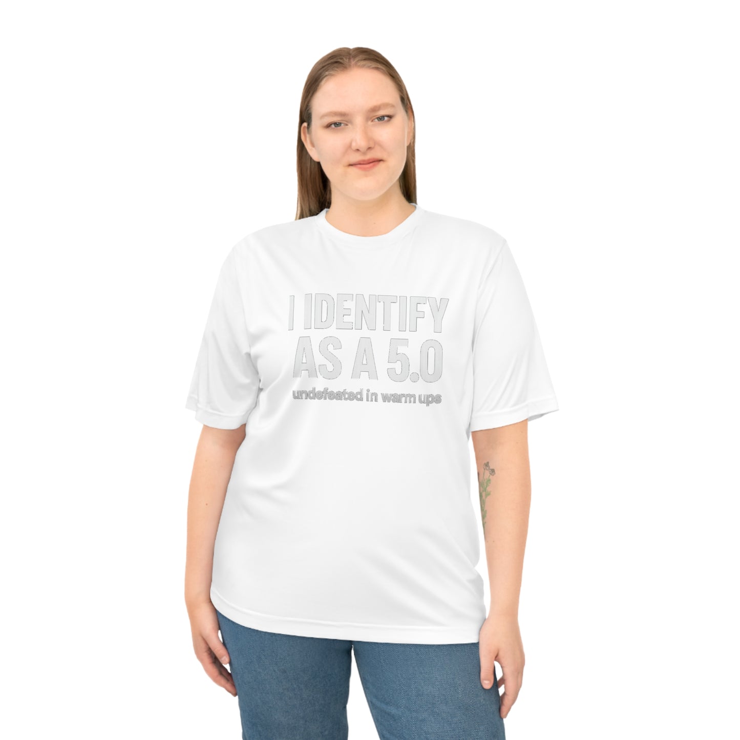 Performance T-Shirt: I Identify As A 5.0, Unisex Workout Tee, Gym Top, Activewear Gift, Sports Apparel