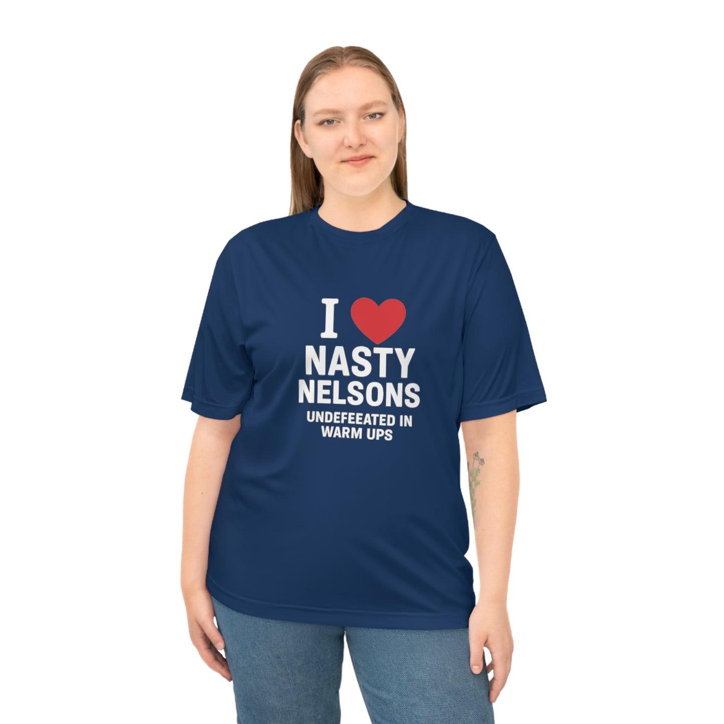 I Love Nasty Nelsons Performance T-Shirt, Unisex Workout Tee, Personalized Gym Shirt, Gift for Fitness Lovers, Funny T-Shirt, Casual Wear