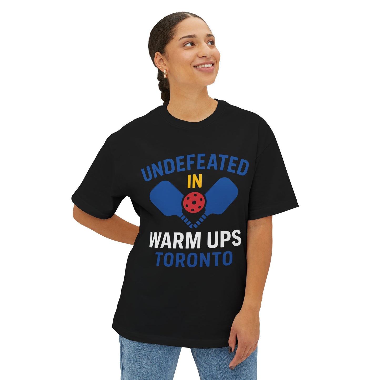 Copy of Copy of Copy of Undefeated in Warm Ups Tee - Unisex Oversized Boxy T-Shirt, Pickleball Apparel, Sporty Gift, Summer Style, Casual Wear, Outdoor Activities