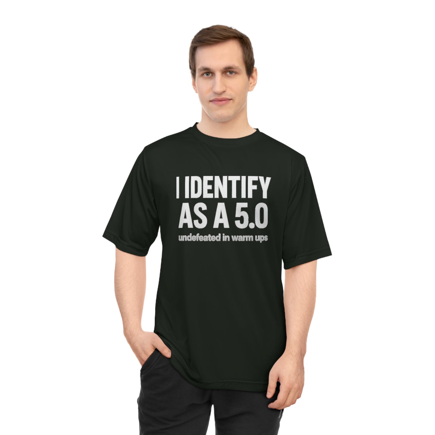 Performance T-Shirt: I Identify As A 5.0, Unisex Workout Tee, Gym Top, Activewear Gift, Sports Apparel
