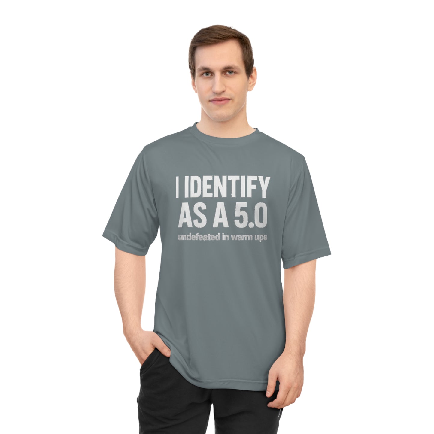 Performance T-Shirt: I Identify As A 5.0, Unisex Workout Tee, Gym Top, Activewear Gift, Sports Apparel