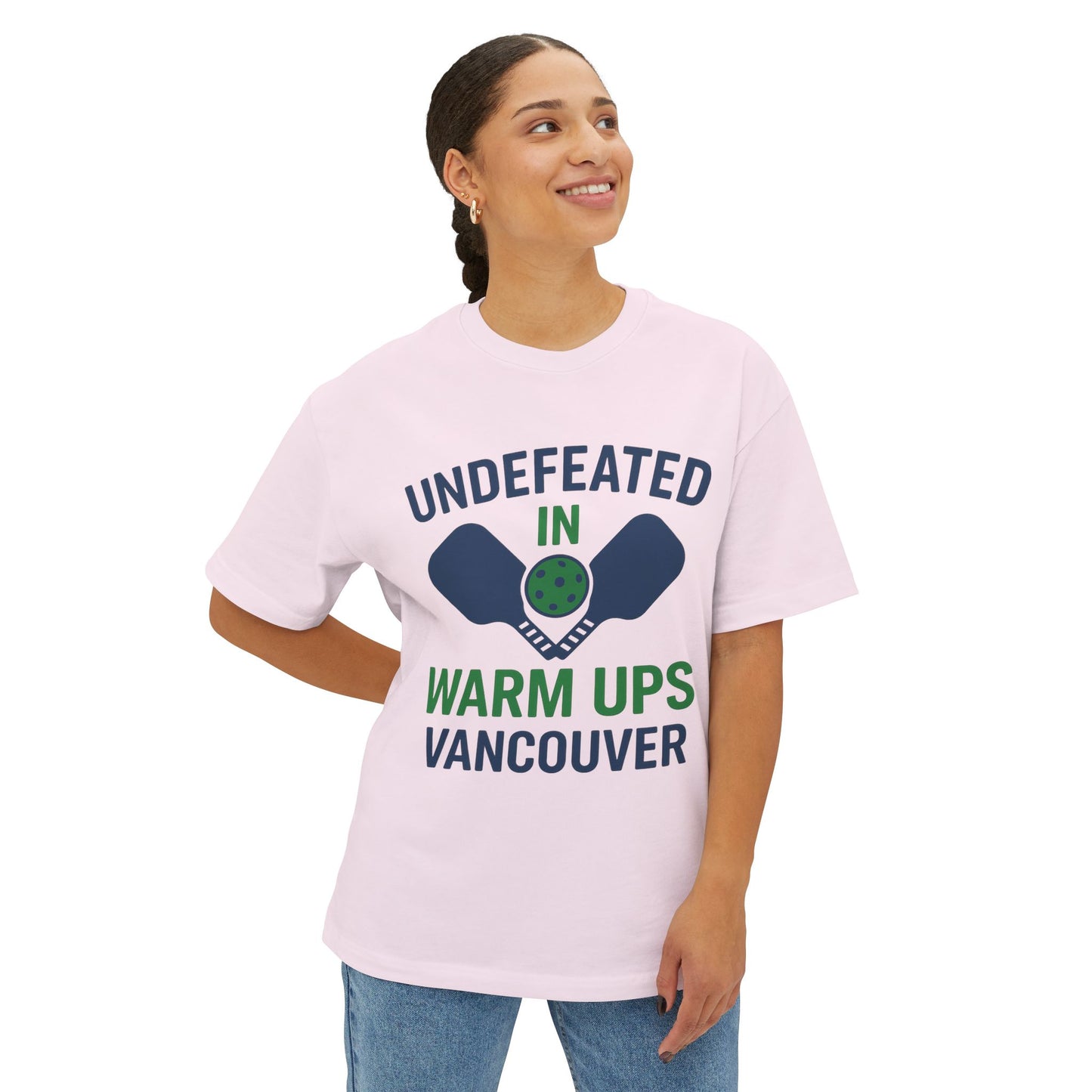 Copy of Copy of Undefeated in Warm Ups Tee - Unisex Oversized Boxy T-Shirt, Pickleball Apparel, Sporty Gift, Summer Style, Casual Wear, Outdoor Activities