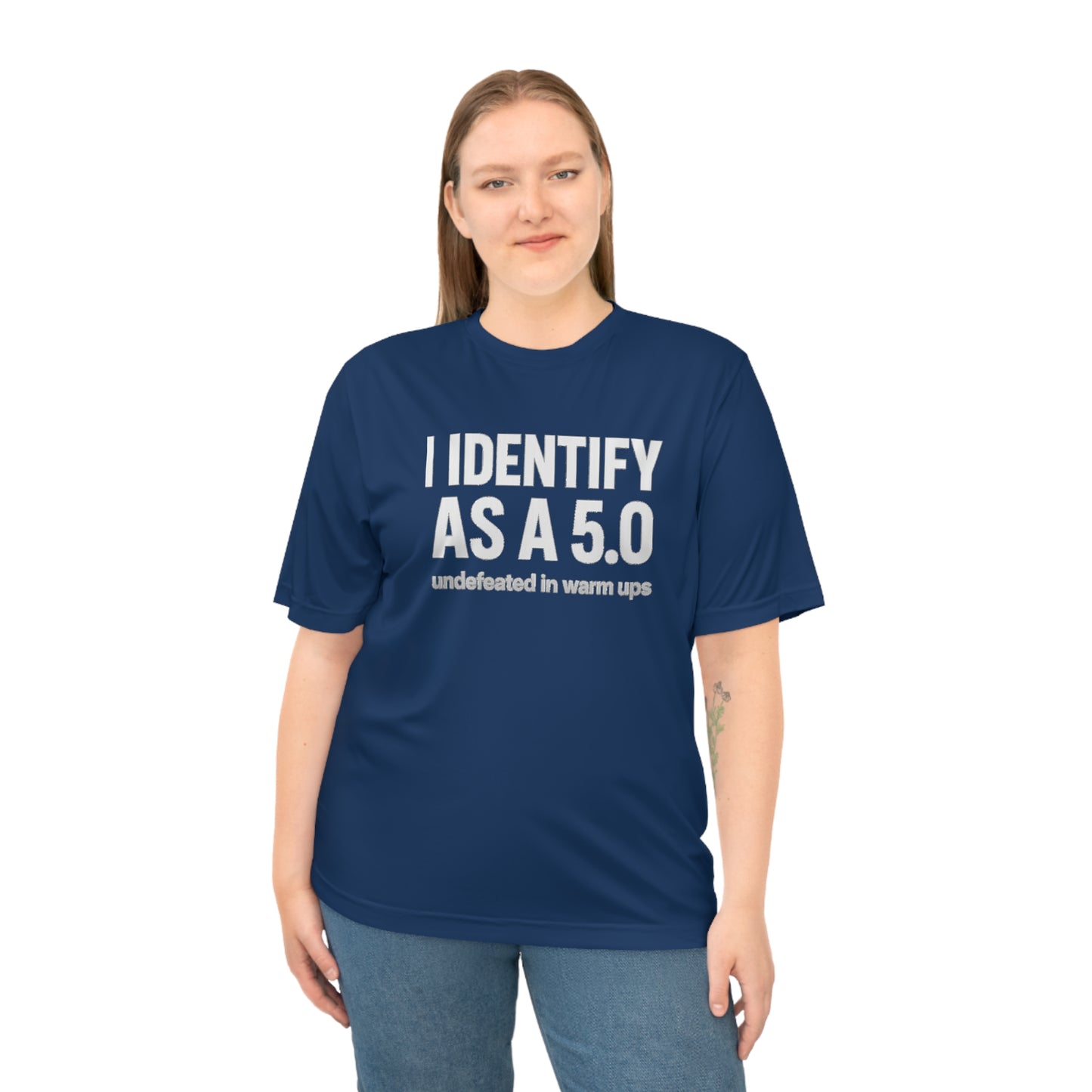 Performance T-Shirt: I Identify As A 5.0, Unisex Workout Tee, Gym Top, Activewear Gift, Sports Apparel