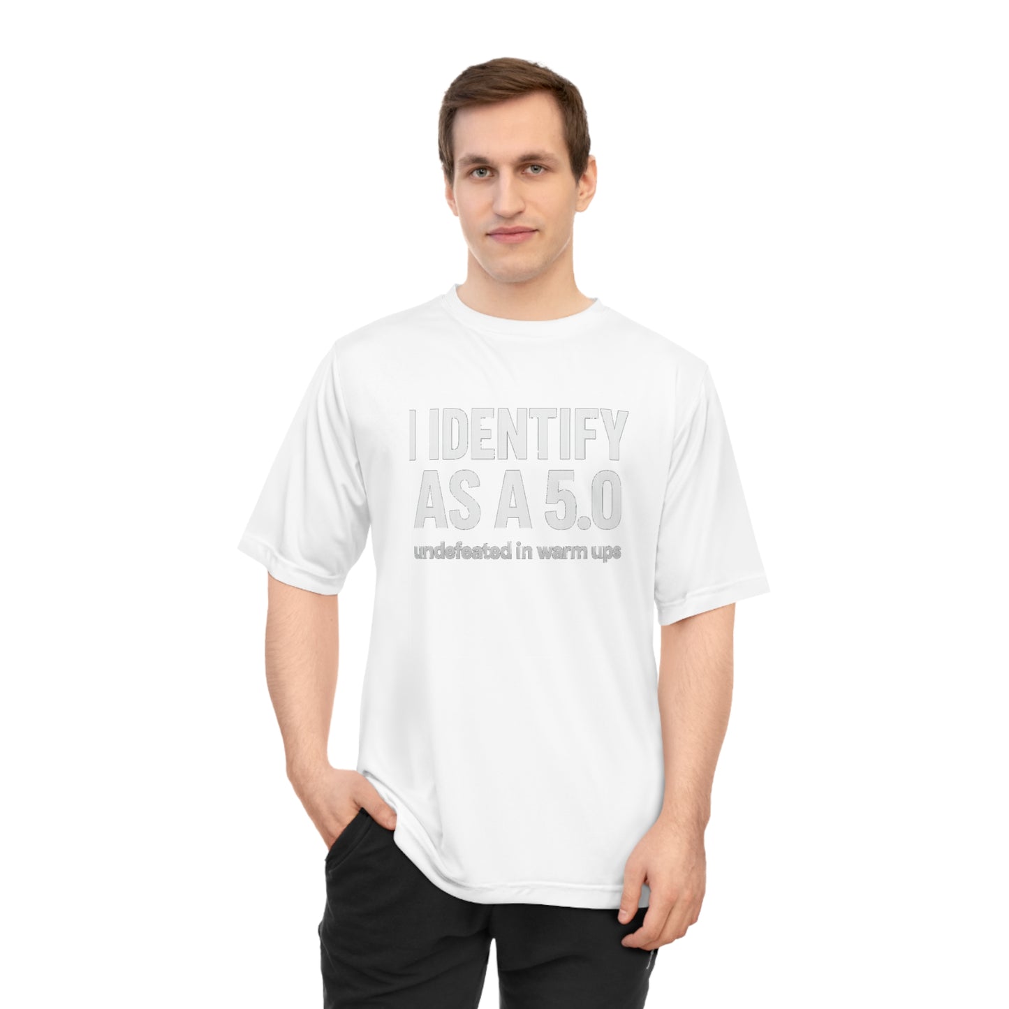 Performance T-Shirt: I Identify As A 5.0, Unisex Workout Tee, Gym Top, Activewear Gift, Sports Apparel