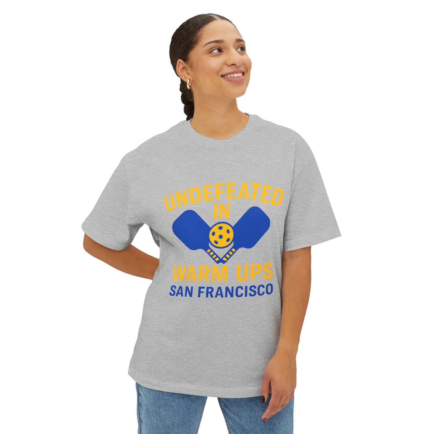 Copy of Copy of Undefeated in Warm Ups Tee - Unisex Oversized Boxy T-Shirt, Pickleball Apparel, Sporty Gift, Summer Style, Casual Wear, Outdoor Activities