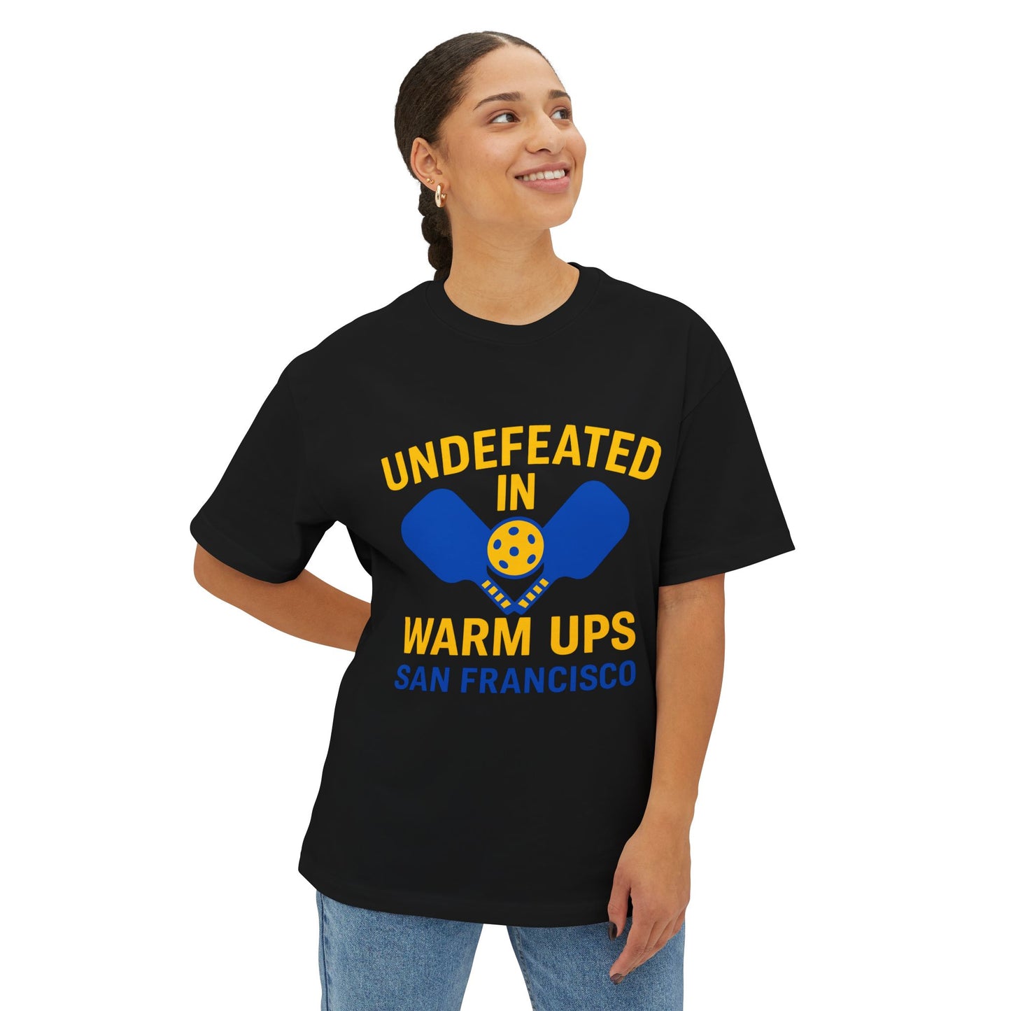 Copy of Copy of Undefeated in Warm Ups Tee - Unisex Oversized Boxy T-Shirt, Pickleball Apparel, Sporty Gift, Summer Style, Casual Wear, Outdoor Activities