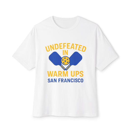 Copy of Copy of Undefeated in Warm Ups Tee - Unisex Oversized Boxy T-Shirt, Pickleball Apparel, Sporty Gift, Summer Style, Casual Wear, Outdoor Activities
