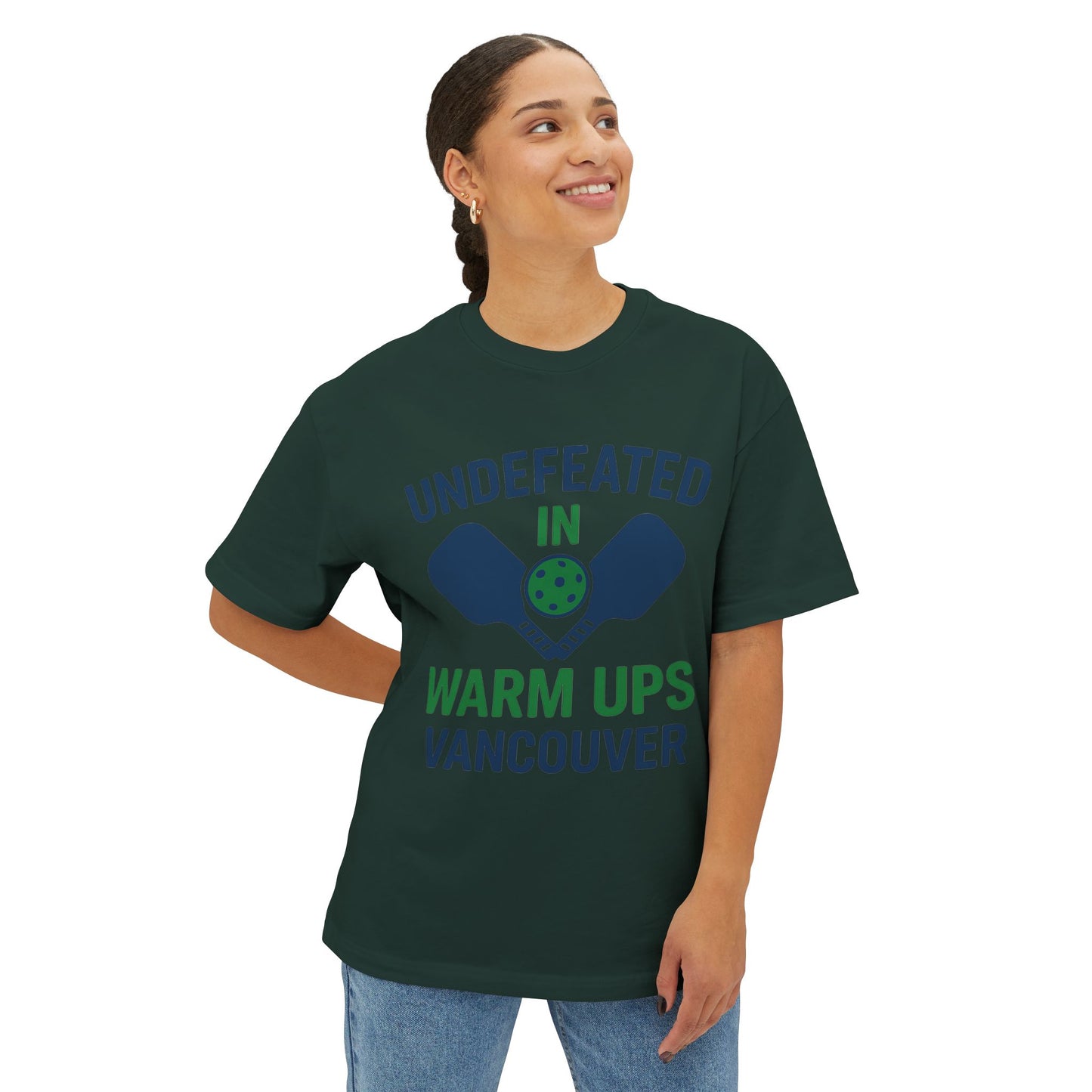 Copy of Copy of Undefeated in Warm Ups Tee - Unisex Oversized Boxy T-Shirt, Pickleball Apparel, Sporty Gift, Summer Style, Casual Wear, Outdoor Activities