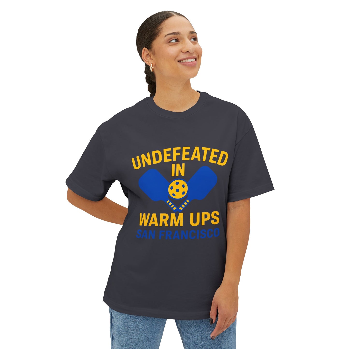 Copy of Copy of Undefeated in Warm Ups Tee - Unisex Oversized Boxy T-Shirt, Pickleball Apparel, Sporty Gift, Summer Style, Casual Wear, Outdoor Activities